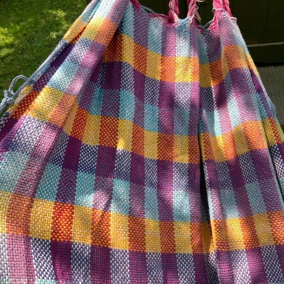 handmade colourful hammock check gingham plaid tartan purple orange blue cotton - Picture 3 of 9